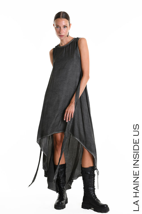 LH W5276 DRESS Asymmetrical Silk Viscose Dyed Cold Black