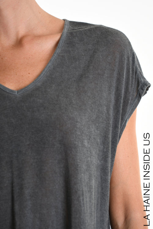 LH W5325 T-SHIRT Over Asymmetric Modal Silk Dyed Cold Grey