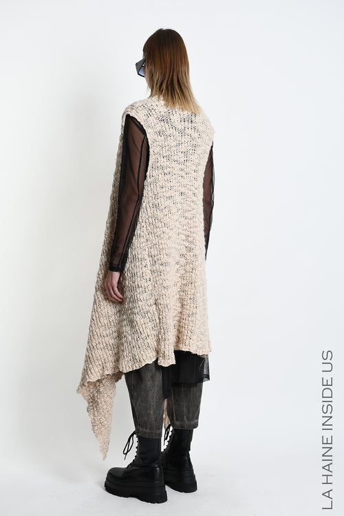 LH W5521 VEST Asymmetric Wool-Blend Fineness 5 Braided Boucle UNISEX D Ecru