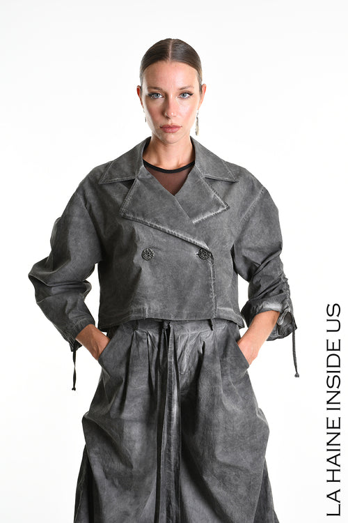 LH W5381 JACKET Over-crop Dyed Cotton in Gabardine Grey