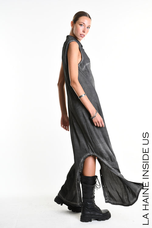 LH W5382 JUMPSUIT/DRESS Multifunctional Over Dyed Viscose Satin Black