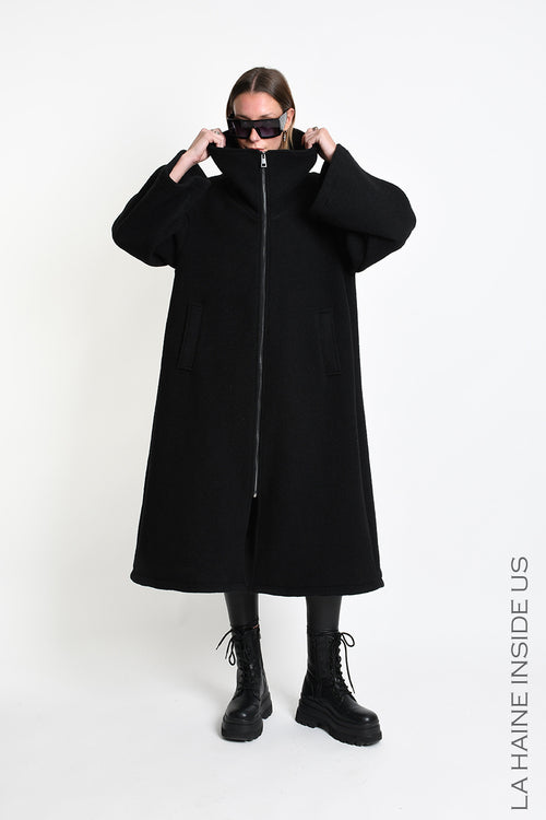 LH W5516 OVERCOAT in Wool Blend Cloth Black