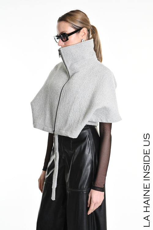 LH W5147 CAPE Asymmetric Cloth Embossed Wool Grey