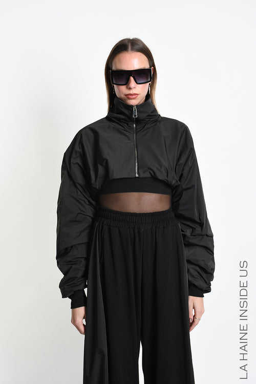 LH W5485 JACKET Crop Nylon Doubled & Punto Milano Black