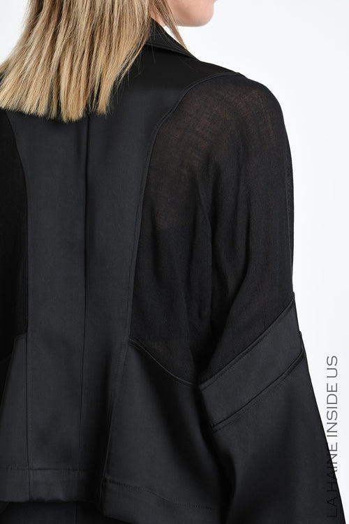 LH W5470 BLAZER Over Crop Satin & Gauze Viscose Wool Black