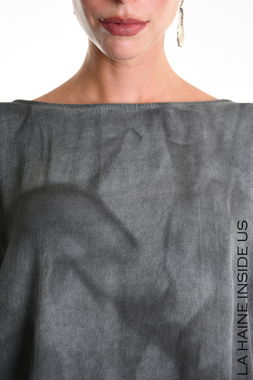 LH W5311 T-SHIRT Over Asymmetric Viscose Dyed Cold Grey