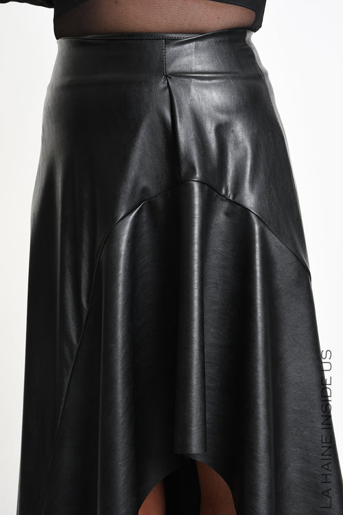 LH W5418 SKIRT Asymmetric with Volant Faux Leather Stretch Black