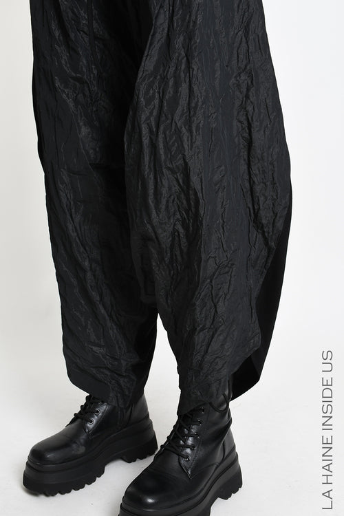 LH W5488 TROUSER Over Baggie Crumpled Nylon UNISEX D Black