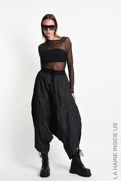 LH W5488 TROUSER Over Baggie Crumpled Nylon UNISEX D Black
