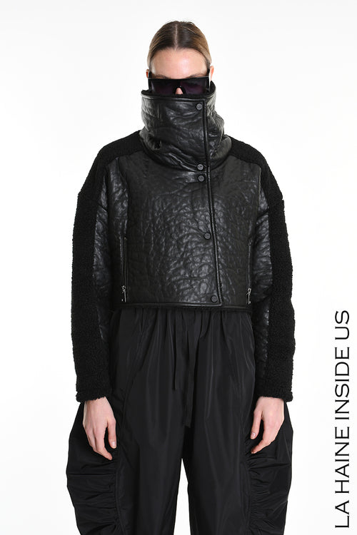 LH W5219 JACKET Crop Eco Leather & Wool Black