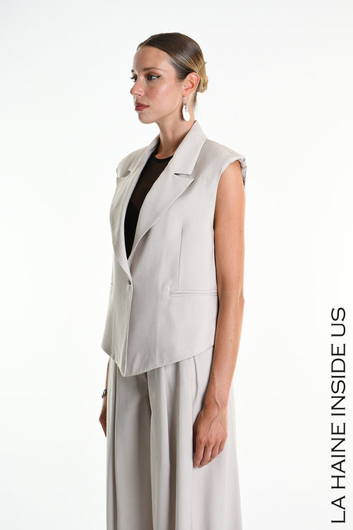 LH W5282 GILET Over Crop Fluid Viscose Beige