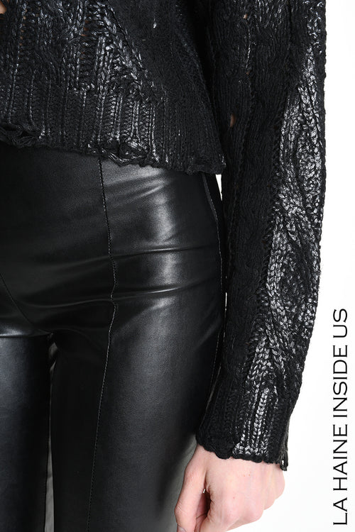 LH W5136 SWEATER Crop Braided Thickness 3 Black