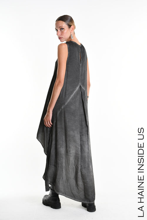 LH W5276 DRESS Asymmetrical Silk Viscose Dyed Cold Black