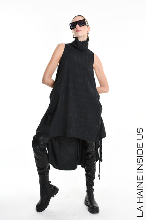 LH W5175 abito Over Asymmetric Flannel Pinstripe Black