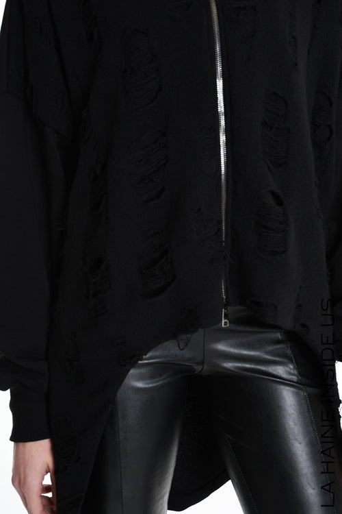 LH W5202 SWEATSHIRT Over Asymmetric Knitted Blend Wool Black