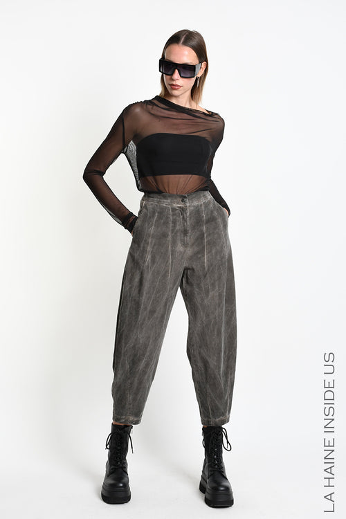 Lh W5413 TROUSER Balloon Tweel Cotton Stretch Dyed Cold Mud