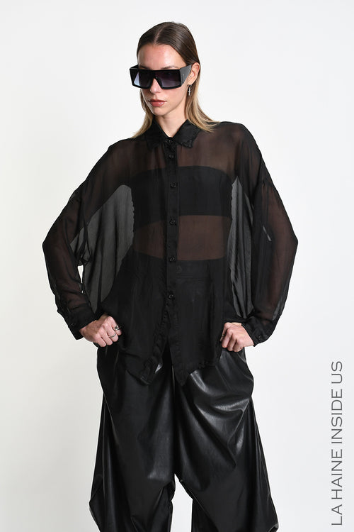 LH W5481 SHIRT Over Viscose Silk Garment Dyed Black