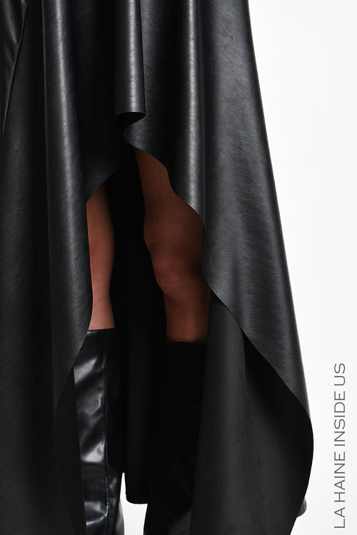 LH W5418 SKIRT Asymmetric with Volant Faux Leather Stretch Black