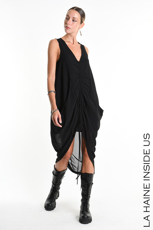 LH W5336 DRESS Regular Asymmetrical in Georgette Lined Black