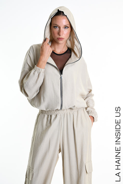 LH  W5347 BOMBER Over Fluid Viscose Embossed Beige