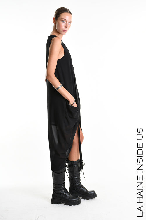 LH W5336 DRESS Regular Asymmetrical in Georgette Lined Black
