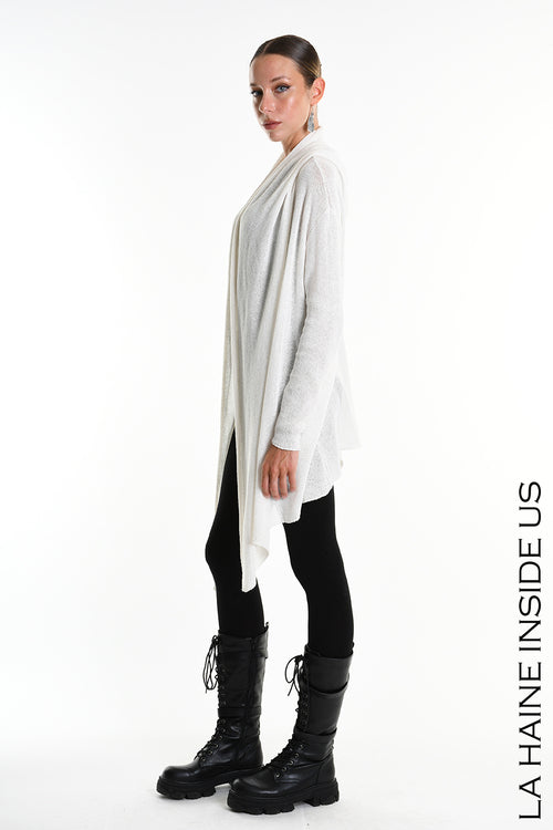 LH  W5369 CARDIGAN Asymmetric Thickness 7 White