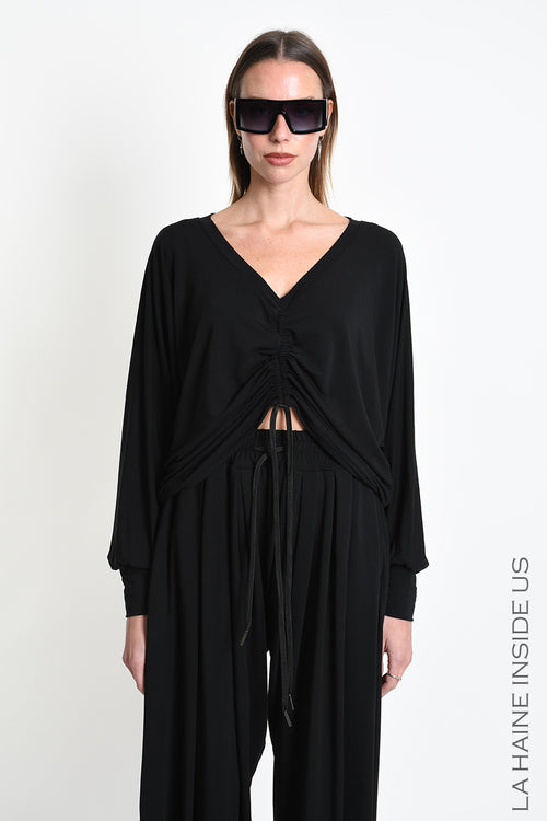 LH W5393 SWEATER Over-Cropped in Bamboo Jersey Black