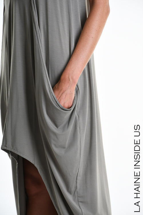 LH  W5367 DRESS Asymmetric Jersey Bamboo Mud