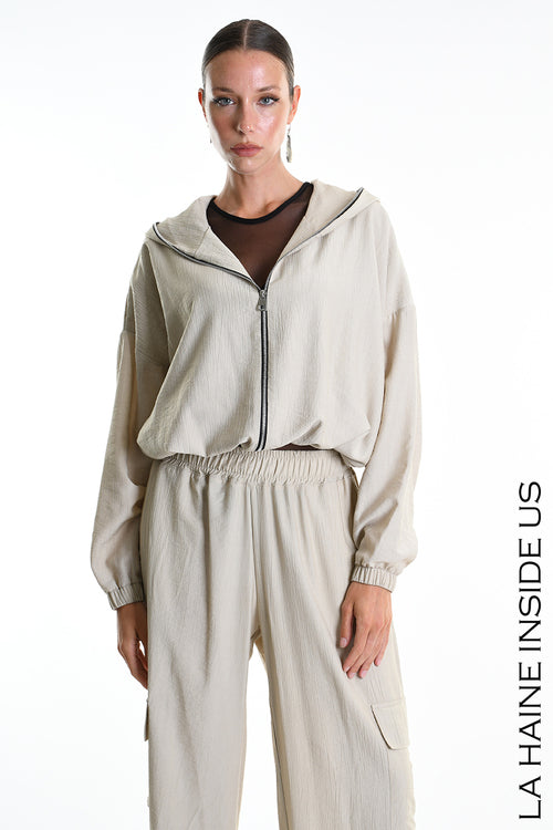 LH  W5347 BOMBER Over Fluid Viscose Embossed Beige