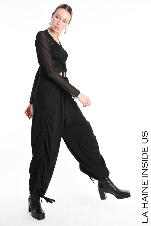 LH W5177 PANTALONE Palazzo in Punto Milano Nero