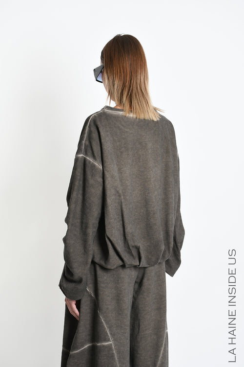LH W5461 SWEATER Doubled Over Crop Fleece Dyed Cold Beige