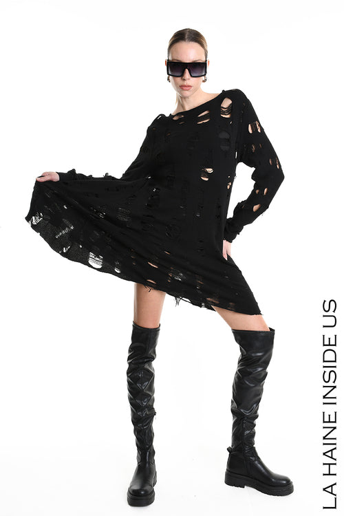 LH W5201 DRESS Flared Blend Wool Black