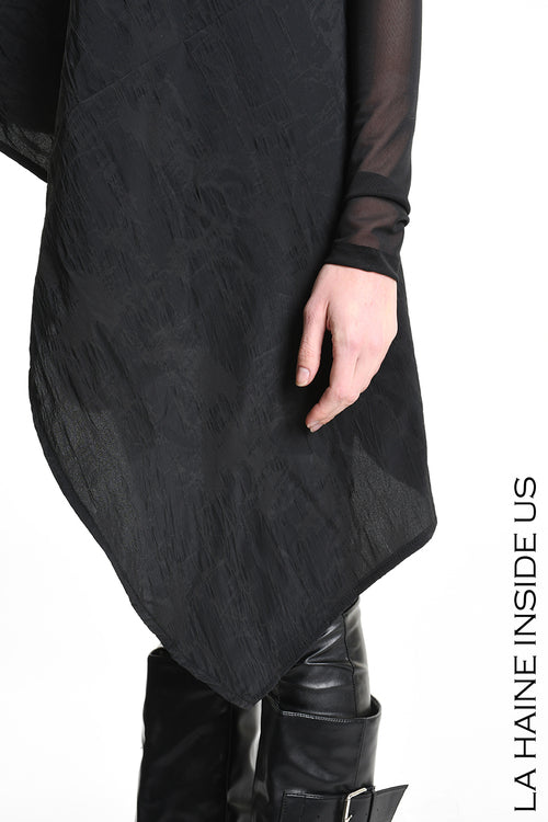 LH W5194 MAGLIA Over Asimmetrica in Nylon Jacquard &amp; Tulle Stretch Nero