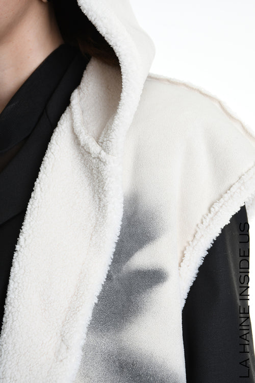 LH W5169 COAT Sleeveless Faux Sheepskin Dyed Printed UNISEX D White