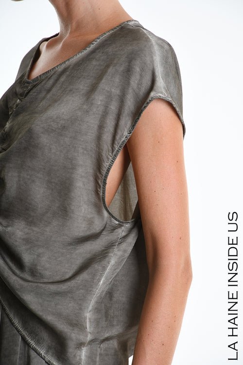 LH W5278 TUNIC Over Asymmetrical Viscose Satin Dyed Cold Mud