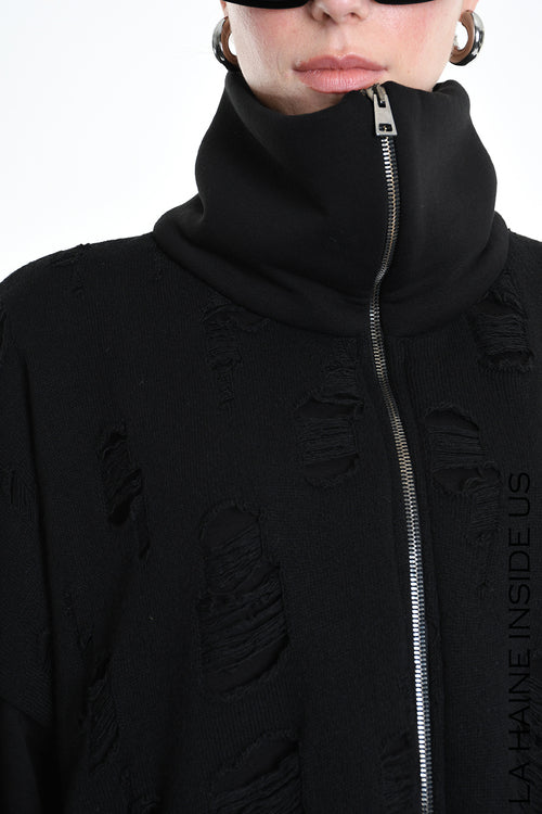 LH W5202 SWEATSHIRT Over Asymmetric Knitted Blend Wool Black