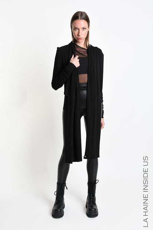 LH W5455 CARDIGAN Asymmetric in Viscose Jersey Stretch Black