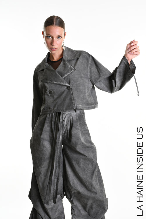 LH W5381 JACKET Over-crop Dyed Cotton in Gabardine Grey