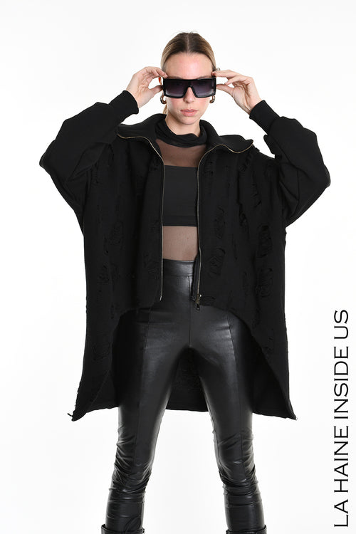 LH W5202 SWEATSHIRT Over Asymmetric Knitted Blend Wool Black