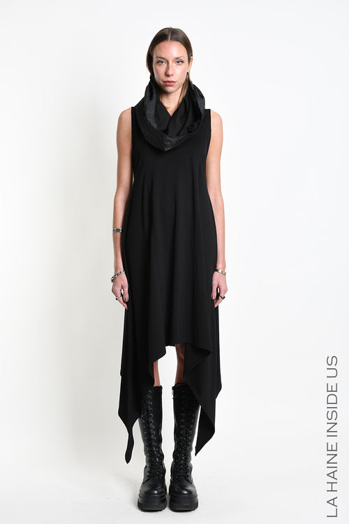 LH W5452 DRESS Asymmetric Punto Milano Stretch Black