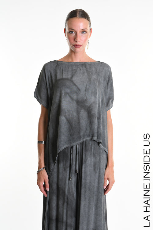 LH W5311 T-SHIRT Over Asymmetric Viscose Dyed Cold Grey