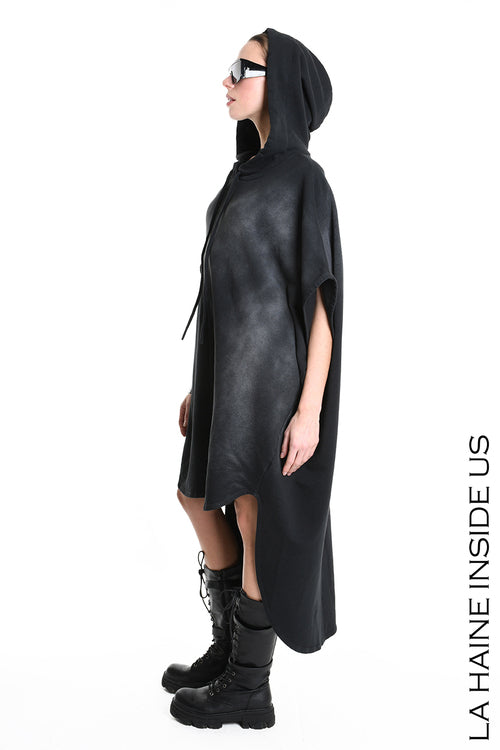 LH  W5224 DRESS Over Asymmetric Chorosive Treatment Fleece Black