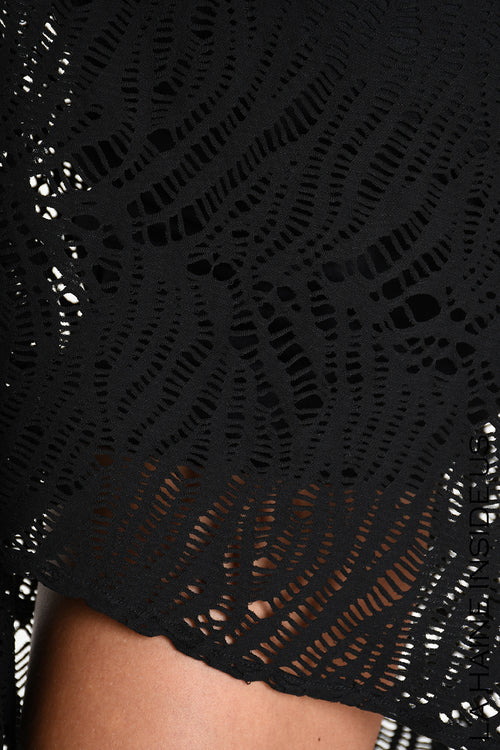 LH W5377 DRESS Asymmetric Viscose Stretch Perforated Black