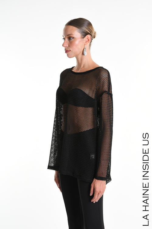 LH W5344 SWEATER Over Mesh Black