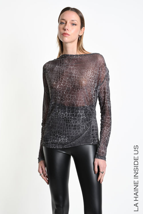 LH W5428 SWEATER Regular Tulle Stretch Printed Black