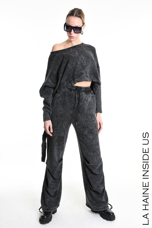 LH W5228 TROUSER Wide Fit Dyed Marmoryzed Fleece Black