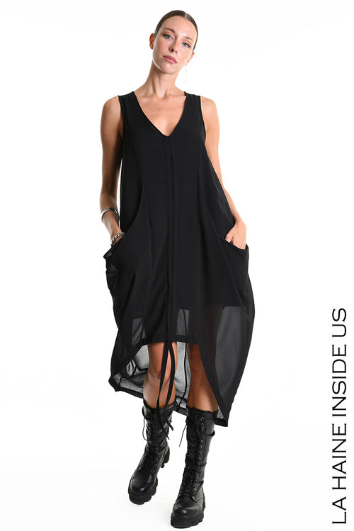 LH W5336 DRESS Regular Asymmetrical in Georgette Lined Black