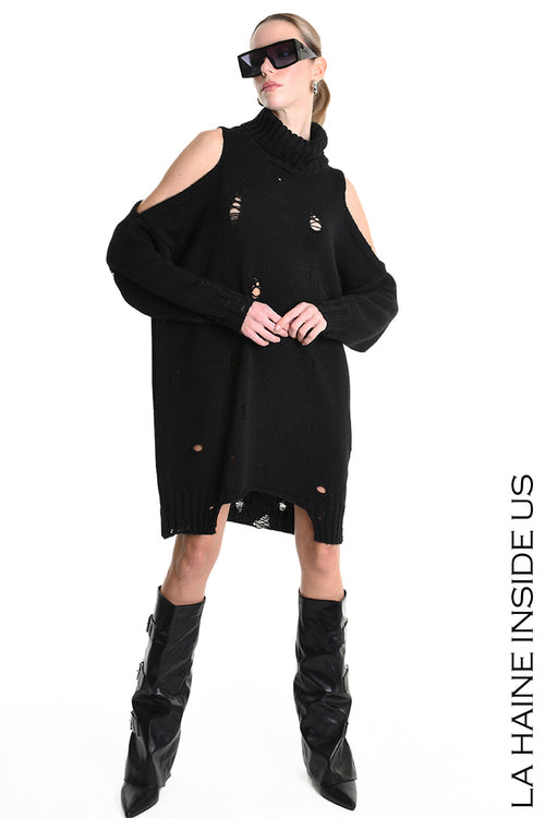 LH W5132 DRESS Over Knitted Thickness 5 Black