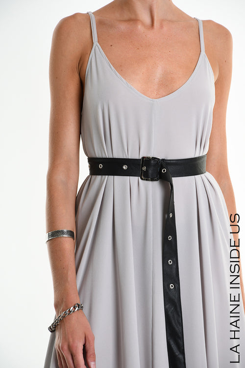 LH 5342 DRESS Doubled Georgette & Doubled Faux Leather Grey