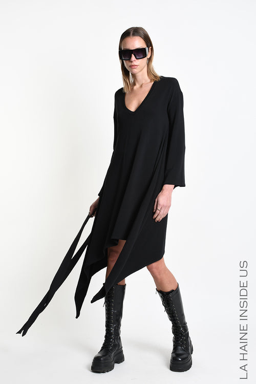 LH W5394 DRESS Asymmetric Bamboo Jersey Black